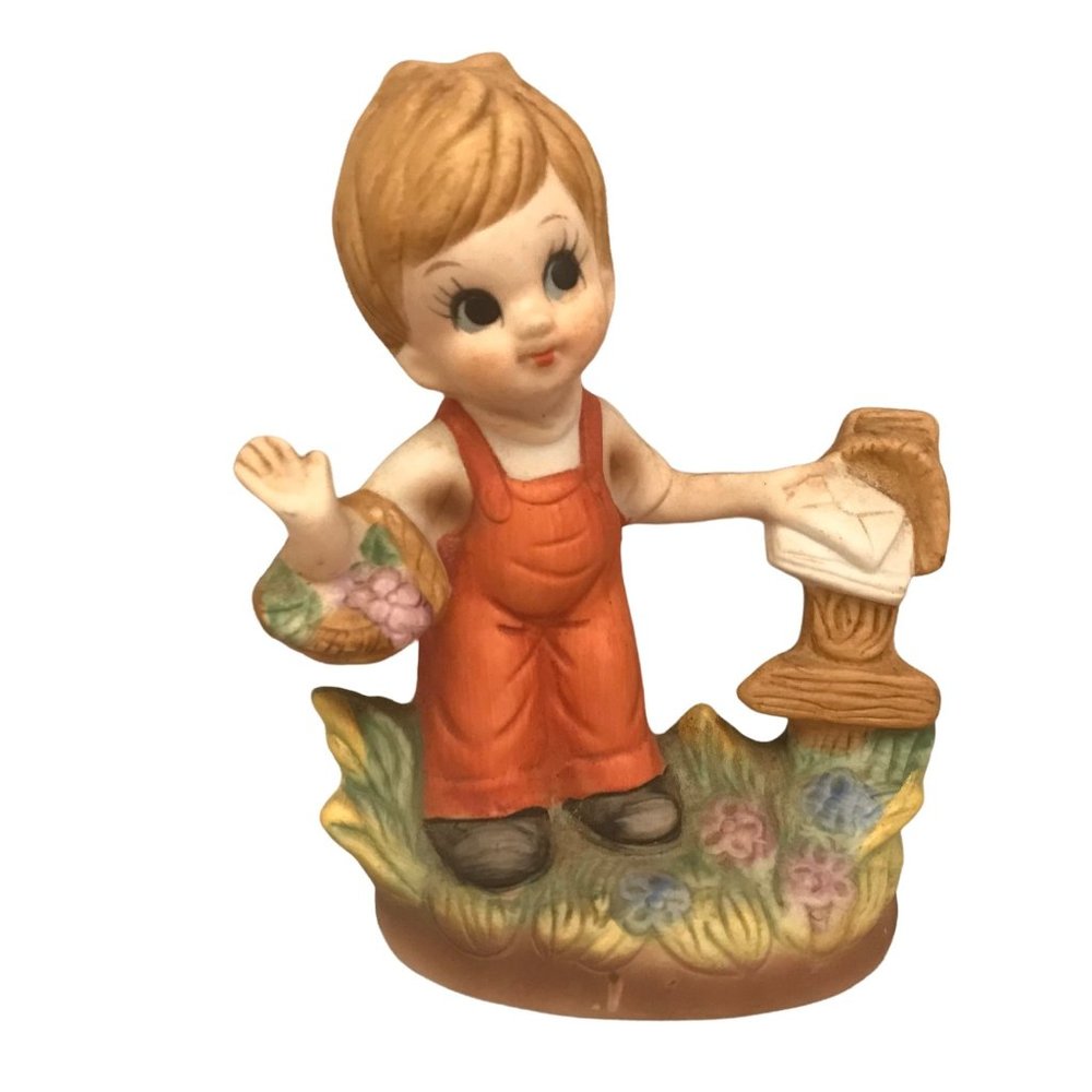 Original Arnart Creation Young Boy Figurine Bisque Made in Taiwan 5"